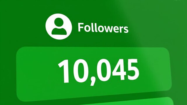 Dynamic digital counter on a vibrant green screen showcasing a rapid increase in online followers, symbolizing successful social media growth and strong community engagement
