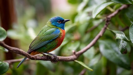 Obraz premium A vibrant bird perched on a branch in a lush Hawaii tropical environment.
