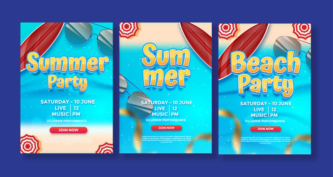 Set of summer poster party template design with trend style