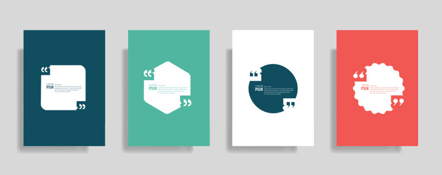Collection of blank quote frame templates. Text in brackets, empty quote speech bubble, quotation. Text box isolated on color background. Vector illustration
