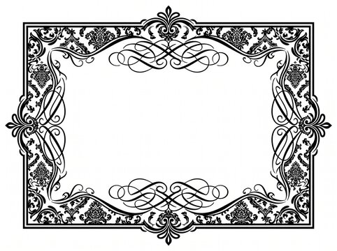 Luxury black and white border for wedding invitation, vector isolated on white