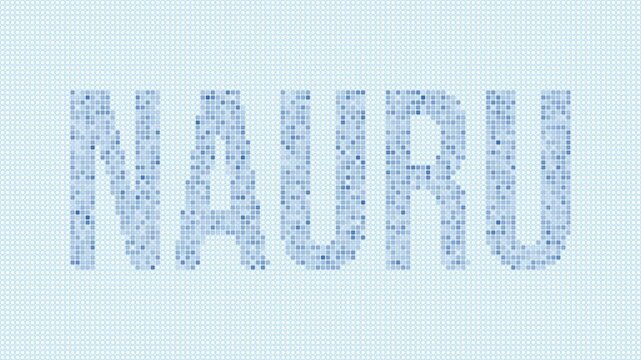 Nauru dotted map animation. Digital style shape of the country. Nauru shape and title dots appear with bulb flickering effect. Intro, outro, logo, title video.