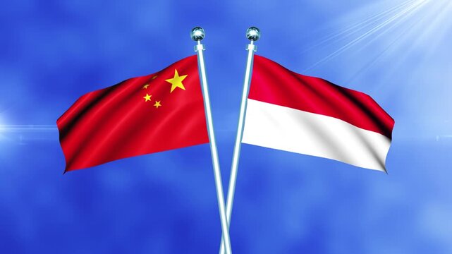 China and Monaco Flag Waving On Pole Loop
