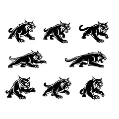 Obraz premium Black bobcat mascot logos in various aggressive poses