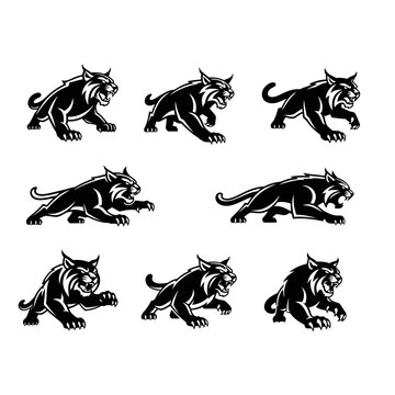 Black bobcat mascot logos in various aggressive poses