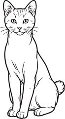 Obraz premium Japanese Bobtail Cat Sitting Upright Alert Line Art Illustration Isolated Black And White Vector Feline Attention Pose