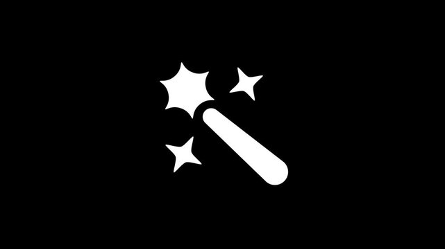 Magic Wand Icon Animation with Sparkles on Black Background