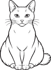 Obraz premium Japanese Bobtail Cat Loaf Sitting Line Art Illustration Isolated Black And White Vector Calm Domestic Feline Pose