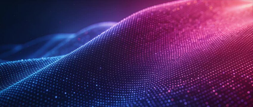 Abstract wave digital background neon light particle texture blue gradient motion glowing dot futuristic landscape technology pattern smooth curve modern dynamic energy flowing landscape futuristic