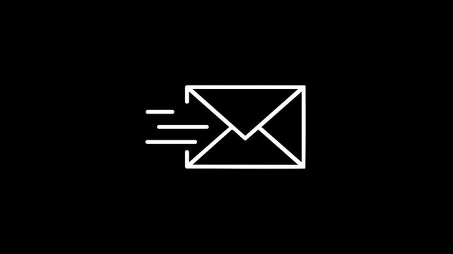 Animated Email Sending Icon. Mail Email Message Sending Envelope Icon Animation on Black Background.