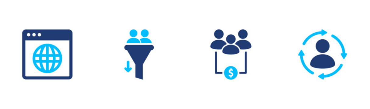 Customer segmentation icon set. targeting, audience, grouping, data, analysis. solid style icon collection.