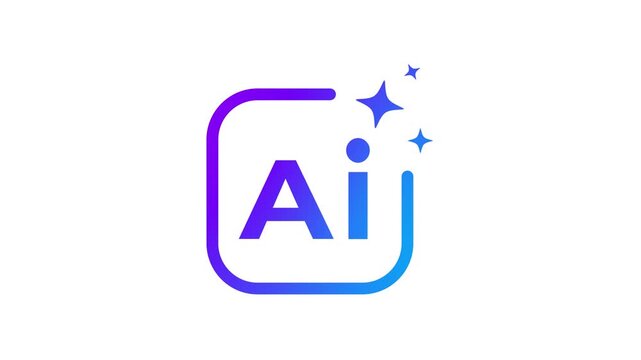 AI Icon with Gradient Frame and Sparkles. Artificial Intelligence Logo with Modern Gradient Design. AI Technology Symbol with Sparkle Effect.