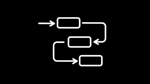 Process Flow Diagram with Arrows and Boxes Minimal Icon. Workflow Chart Symbol with Connected Steps. Flowchart Icon with Directional Arrows and Blocks.