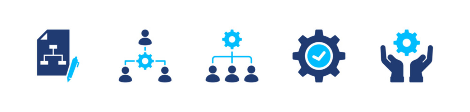 Workflow system icon set. process, automation, management, efficiency, operations. solid style icon collection.