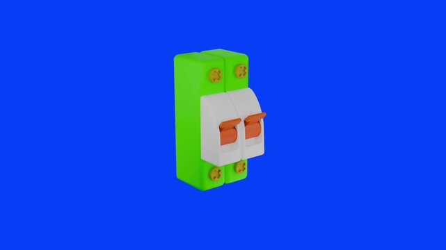Circuit Breaker: A close-up shot of a modern circuit breaker, ready to protect against electrical overloads, standing isolated against a vibrant blue backdrop.