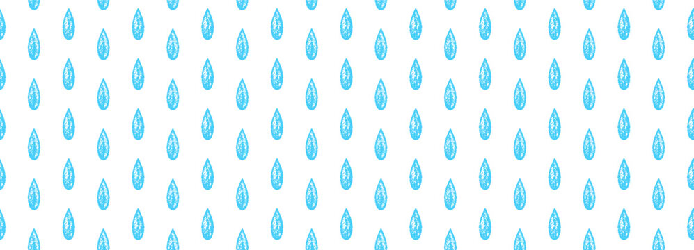 Blue crayon raindrop seamless pattern on white background. Water drops texture pattern on white background.