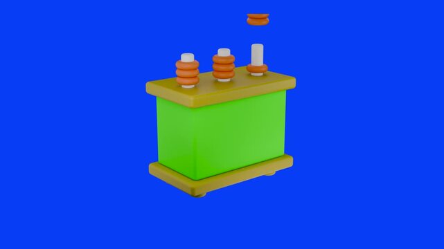 Electrical Device: An abstract illustration of an electrical component, showcasing a box with cylindrical pins set against a vibrant blue backdrop.
