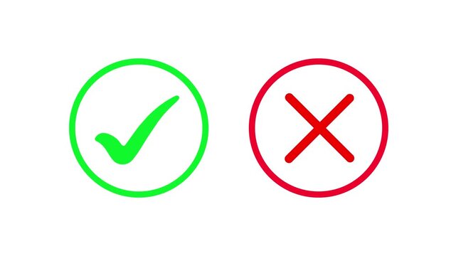 Animated Tick and Cross Icons, Approval and Rejection Motion Graphic. Check Mark and Cross Mark Icon Animation, Success and Error Symbols.