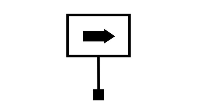 Directional arrow icon with pole animation sequence isolated on white