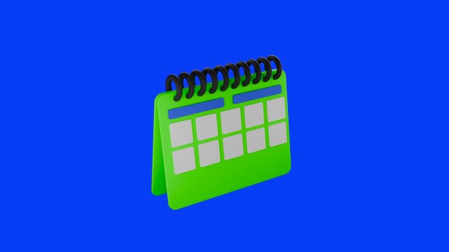 Simplified Schedule: A vibrant green calendar isolated against a striking blue backdrop, symbolizing time management and planning.