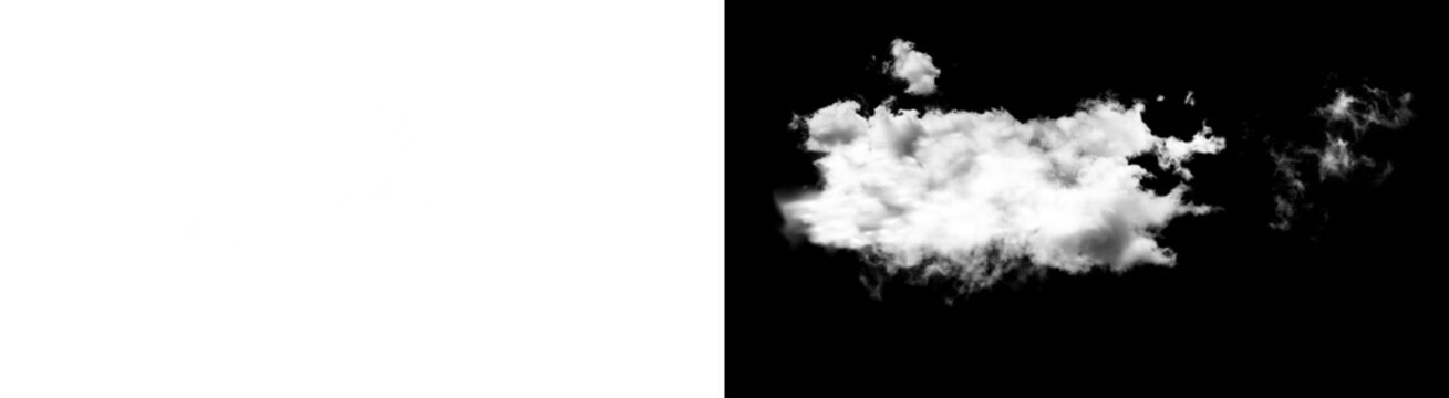PNG image of Realistic white cloud alpha channel, fluffy cumulus cloud texture for sky replacement, atmospheric smoke and vapor element for compositing isolated on Transparent Background