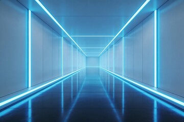 Obraz premium Long corridor with glowing blue lights