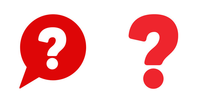 Red question mark speech bubble icons isolated on transparent background