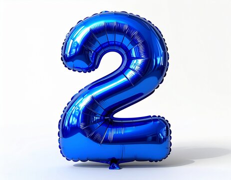 Shiny Blue Number 2 Balloon Isolated on White Background.