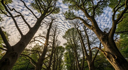 Obraz premium Trees reaching to sky with clouds