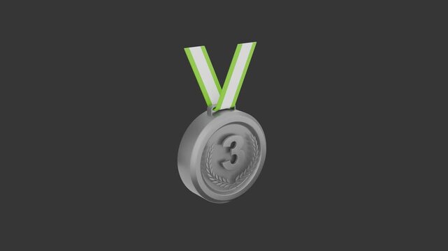 Medal of Honor: A detailed rendering of a third-place medal, symbolizing achievement and dedication, suspended by a delicate green ribbon against a subtle, dark background.