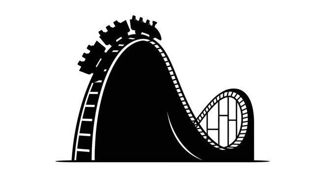 Roller coaster silhouette with cars ascending hill and descending loop