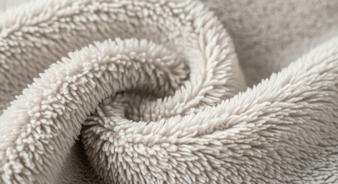 Close-up macro shot of a soft grey fleece blanket revealing its plush texture and comforting fibers