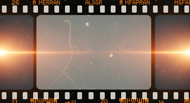 Film strip with lens flare, cinematic background, movie frame