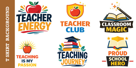 Teacher energy teacher club classroom magic proud school hero logos. © jubayer95