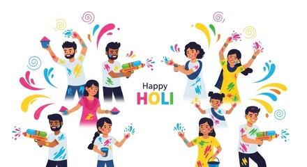 Fototapeta premium Colorful Celebration of Holi Festival with Joyful Participants