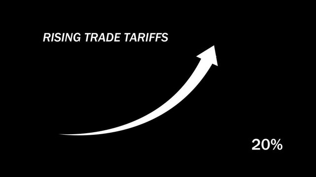 Rising Trade Tariffs Graph Three Stage Increase on Black Background