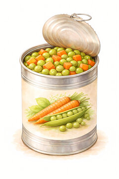 Canned Peas and Carrots Watercolor Illustration