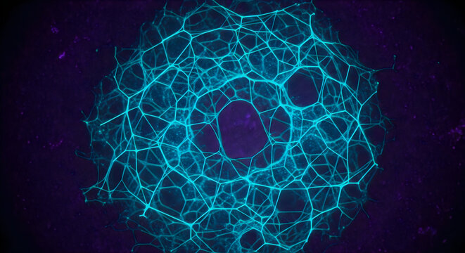 Abstract glowing blue neuron network on dark background