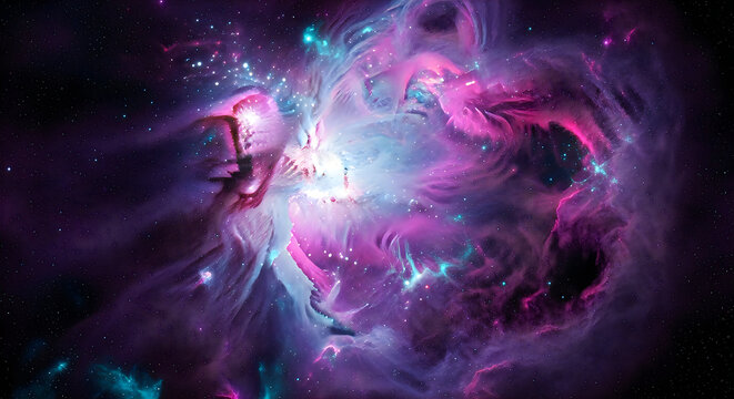 Colorful cosmic nebula with vibrant purple and blue hues in deep space