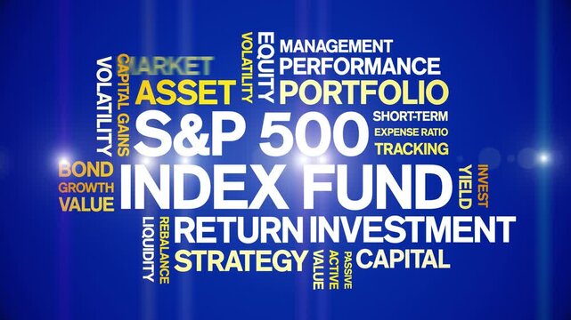 S&P 500 index fund animated word cloud-text design animation tag kinetic typography seamless loop.