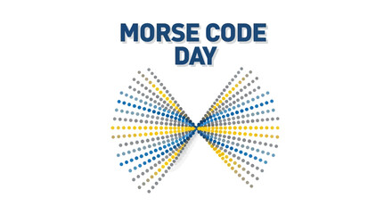 A vector illustration celebrates Morse Code Day with radiating lines of blue and yellow dots forming a symmetrical pattern reminiscent of vintage communication technology, set © Shabrina