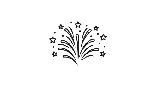Hand-drawn fireworks explosion with stars, festive doodle icon