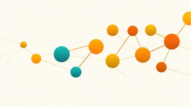 Abstract colorful molecular structure with circles connected by lines representing scientific and technological concepts