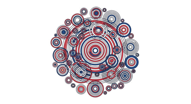 Abstract Geometric Pattern of Concentric Circles in Red, Blue, and Grey on White