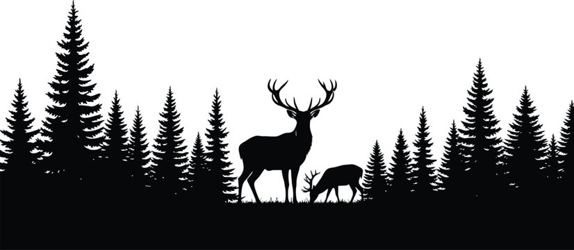 Majestic deer silhouette in forest a black and white nature scene
