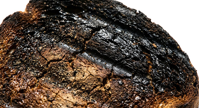 Macro Texture of Burnt Toast and Overcooked Charred Bread Slice