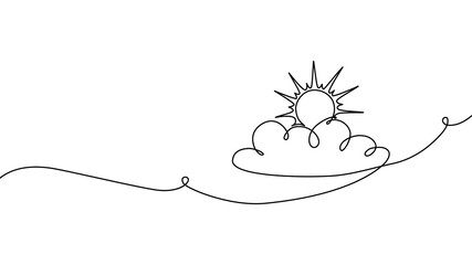Obraz premium Continuous one line cloud sun art sky weather illustration outline. Sun cloud solar summer doodle graphic sketch energy linear stroke single vector icon sunny abstract park nature black ecosystem