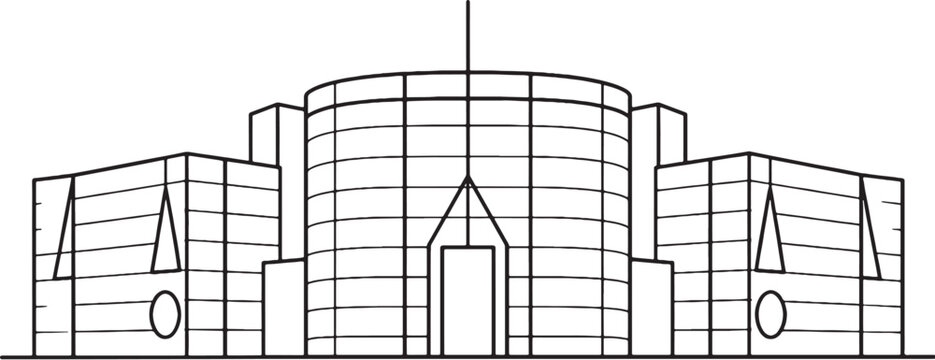 Bangladesh National Parliament House icon minimalist line art vector modern architecture geometric building adobe ui style monochrome