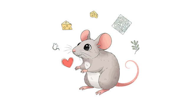 Cute cartoon mouse with heart.