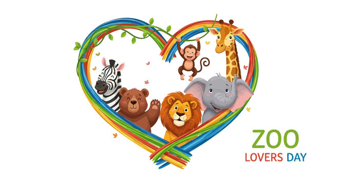 Zoo animals heart shaped frame.